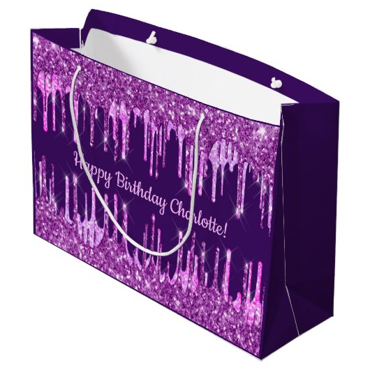 Grand Sac Cadeau Anniversaire violet parties scintillant rose goutt (Dos Angle)