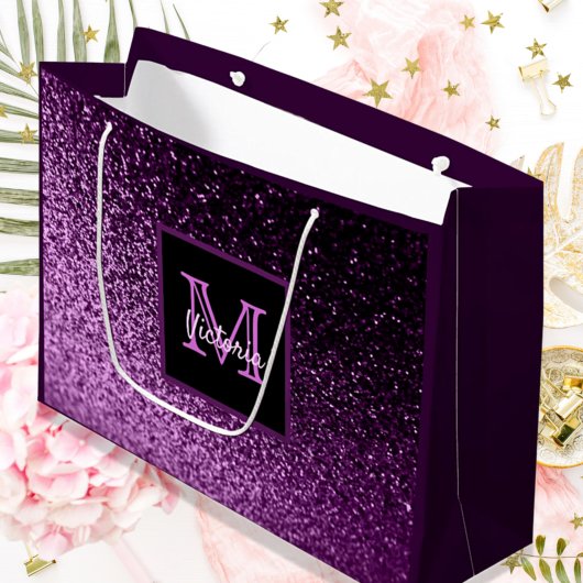 Grand Sac Cadeau Anniversaire violet rose parties scintillant glam 
