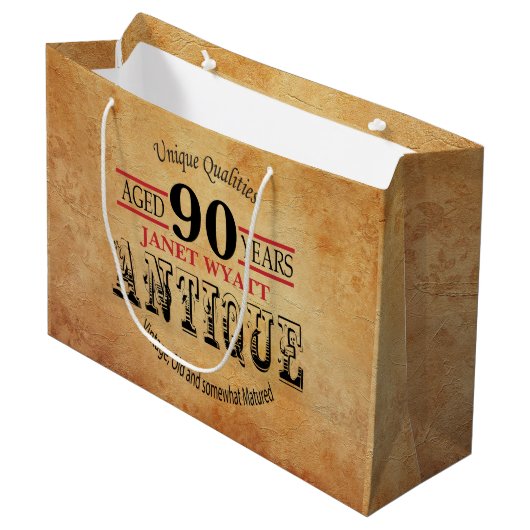 Grand Sac Cadeau Antique 90e anniversaire (Devant Angle)