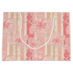Grand Sac Cadeau Apricot motif à rayures florales rose
