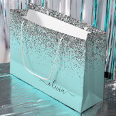 Grand Sac Cadeau Aqua bleu Turquoise Parties scintillant argent Mon
