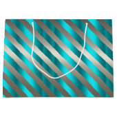 Grand Sac Cadeau Aqua rayé argent Noël moderne (Devant)