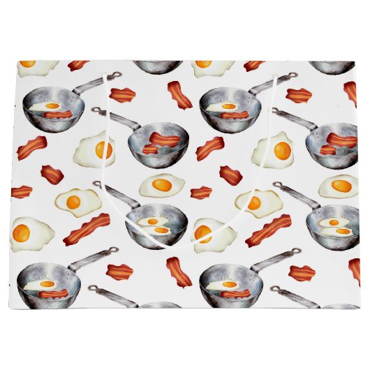 Grand Sac Cadeau Aquarelle Bacon & Oeufs Petit déjeuner Motif alime (Devant)