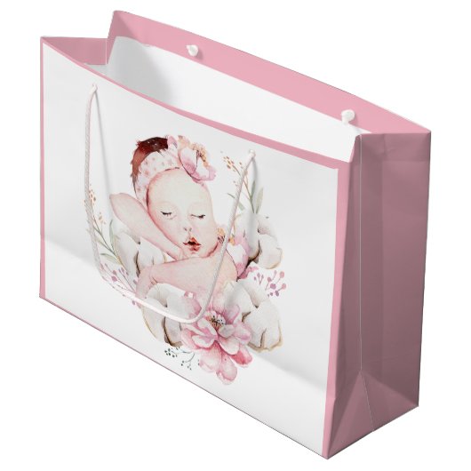Grand Sac Cadeau Aquarelle bébé fille (Devant Angle)