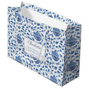 Grand Sac Cadeau Aquarelle Bleu Et Blanc Maid De Merci D'Honneur