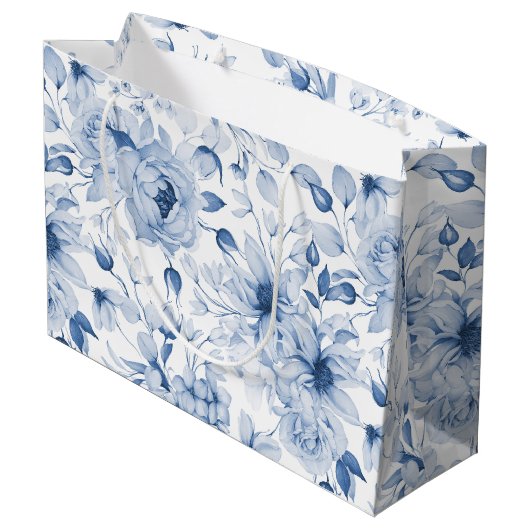 Grand Sac Cadeau Aquarelle Bleu et Blancs (Dos Angle)