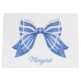 Grand Sac Cadeau Aquarelle Bleue Bleu Barré Bow