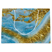 Grand Sac Cadeau Aquarelle bleue Marbre et or Foil (Devant)