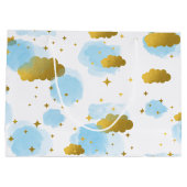 Grand Sac Cadeau Aquarelle bleue Nuages Gold Stars Sky (Dos)