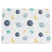 Grand Sac Cadeau Aquarelle Blue Space Planet Motif (Devant)