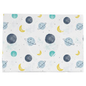 Grand Sac Cadeau Aquarelle Blue Space Planet Motif (Dos)