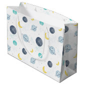 Grand Sac Cadeau Aquarelle Blue Space Planet Motif (Dos Angle)