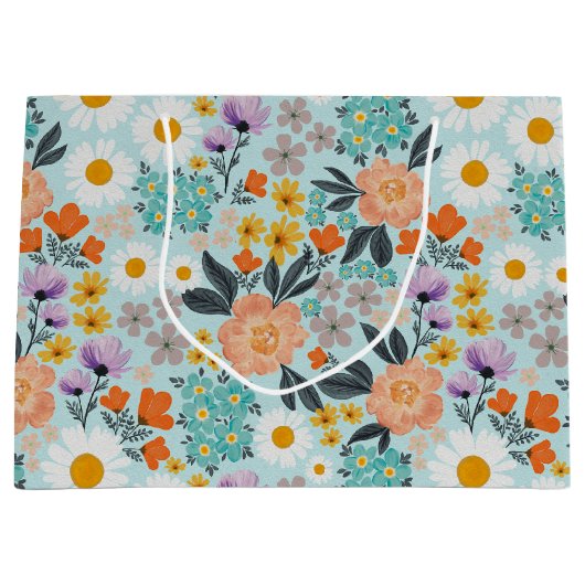 Grand Sac Cadeau Aquarelle Boho Floral (Devant)