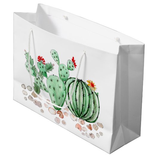 Grand Sac Cadeau aquarelle, cactus (Devant Angle)