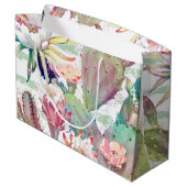 Grand Sac Cadeau Aquarelle Cactus Floral Stripes Design (Dos Angle)