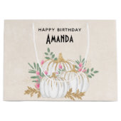 Grand Sac Cadeau Aquarelle Citrouille blanche et or Anniversaire (Devant)
