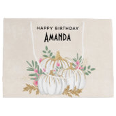 Grand Sac Cadeau Aquarelle Citrouille blanche et or Anniversaire (Dos)