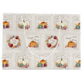 Grand Sac Cadeau Aquarelle citrouille Fleurs d'automne à l'automne (Dos)