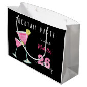 Grand Sac Cadeau Aquarelle Cocktail fête d'anniversaire noir (Dos Angle)