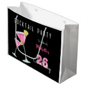 Grand Sac Cadeau Aquarelle Cocktail fête d'anniversaire noir (Devant Angle)