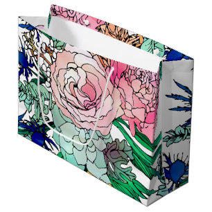 Grand Sac Cadeau Aquarelle colorée élégante Motif Floral