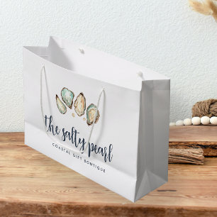 Grand Sac Cadeau Aquarelle côtière perle et huître