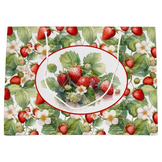 Grand Sac Cadeau Aquarelle de fraises mûres (Devant)