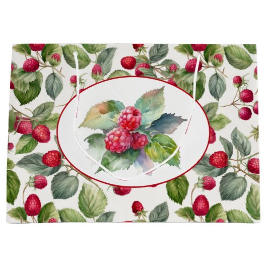 Grand Sac Cadeau Aquarelle de framboises mignonnes (Devant)