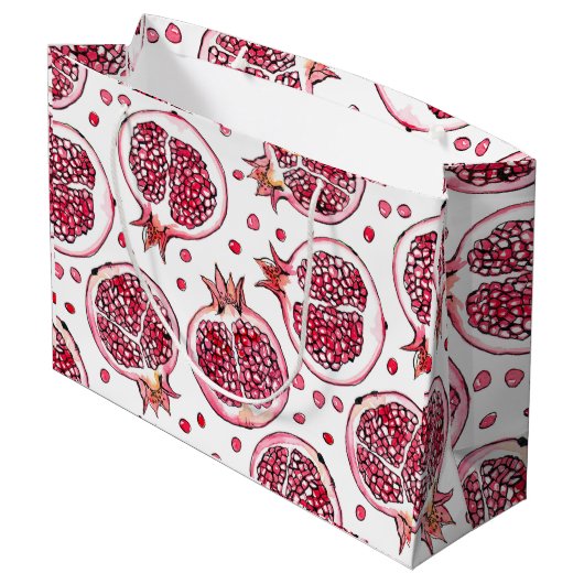 Grand Sac Cadeau Aquarelle de grenade et motif d'encre (Dos Angle)