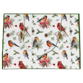 Grand Sac Cadeau Aquarelle de Noël Cardinal Robin Pinecones (Devant)