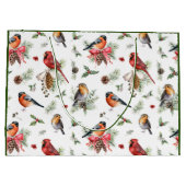 Grand Sac Cadeau Aquarelle de Noël Cardinal Robin Pinecones (Dos)