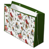Grand Sac Cadeau Aquarelle de Noël Cardinal Robin Pinecones (Devant Angle)