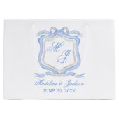 Grand Sac Cadeau Aquarelle Designer Blue Monogram Crest Mariage (Devant)