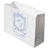 Grand Sac Cadeau Aquarelle Designer Blue Monogram Crest Mariage (Dos Angle)