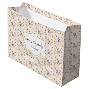 Grand Sac Cadeau Aquarelle d'hiver du parfum de neige dorée