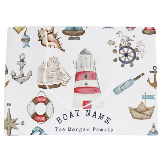 Grand Sac Cadeau Aquarelle éléments nautiques marin (Devant)