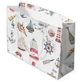 Grand Sac Cadeau Aquarelle éléments nautiques marin (Dos Angle)