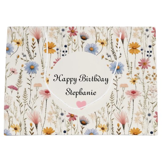 Grand Sac Cadeau Aquarelle fine Fleurs délicates Motif de feuillage (Devant)