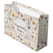 Grand Sac Cadeau Aquarelle fine Fleurs délicates Motif de feuillage (Devant Angle)