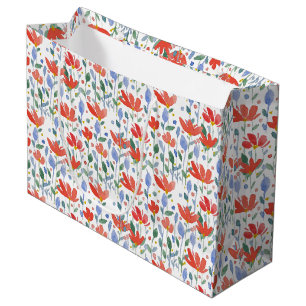 Grand Sac Cadeau Aquarelle fleur sauvage En Rouge Doux Et Bleu