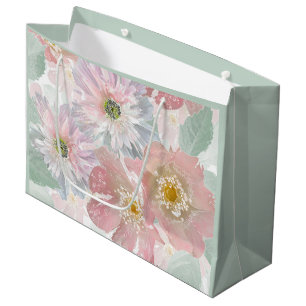 Grand Sac Cadeau Aquarelle fleurs délicates.