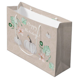 Grand Sac Cadeau Aquarelle florale Citrouille blanche personnalisée