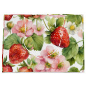 Grand Sac Cadeau Aquarelle Fruit fraise et Fleurs roses (Devant)