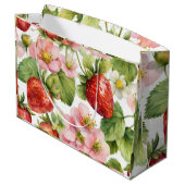 Grand Sac Cadeau Aquarelle Fruit fraise et Fleurs roses (Dos Angle)