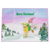 Grand Sac Cadeau Aquarelle Funny Labrador Et Noël Gnome (Devant)