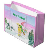 Grand Sac Cadeau Aquarelle Funny Labrador Et Noël Gnome (Devant Angle)