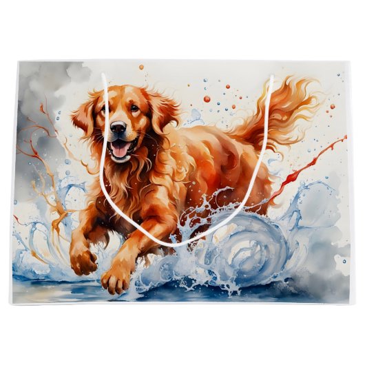 Grand Sac Cadeau Aquarelle Golden Retriever Splash Art (Devant)