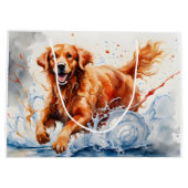 Grand Sac Cadeau Aquarelle Golden Retriever Splash Art (Dos)