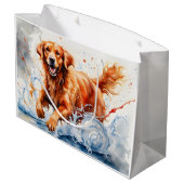 Grand Sac Cadeau Aquarelle Golden Retriever Splash Art (Dos Angle)