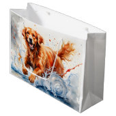 Grand Sac Cadeau Aquarelle Golden Retriever Splash Art (Devant Angle)